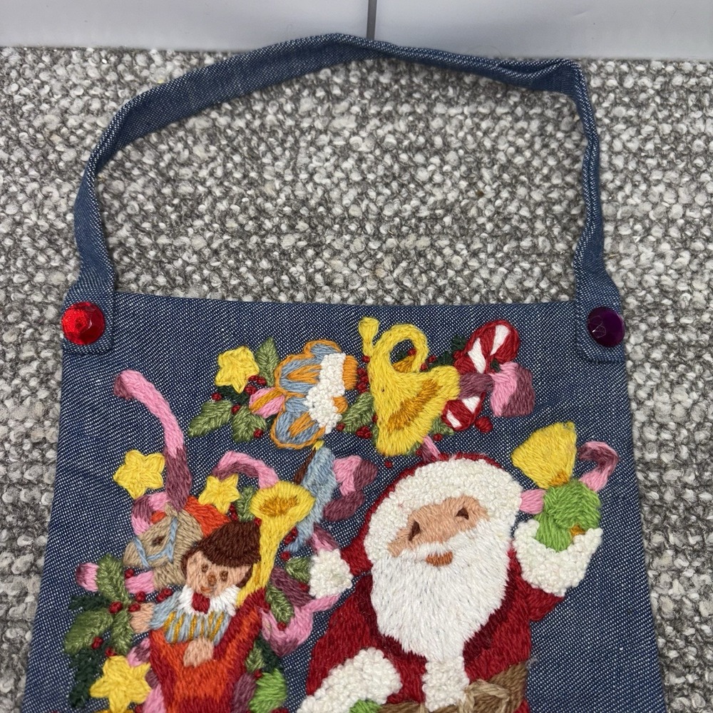 Columbia Minerva CM Christmas Crewel Kit Denim Santa Claus Hallmark VTG Finished - Picture 2 of 9